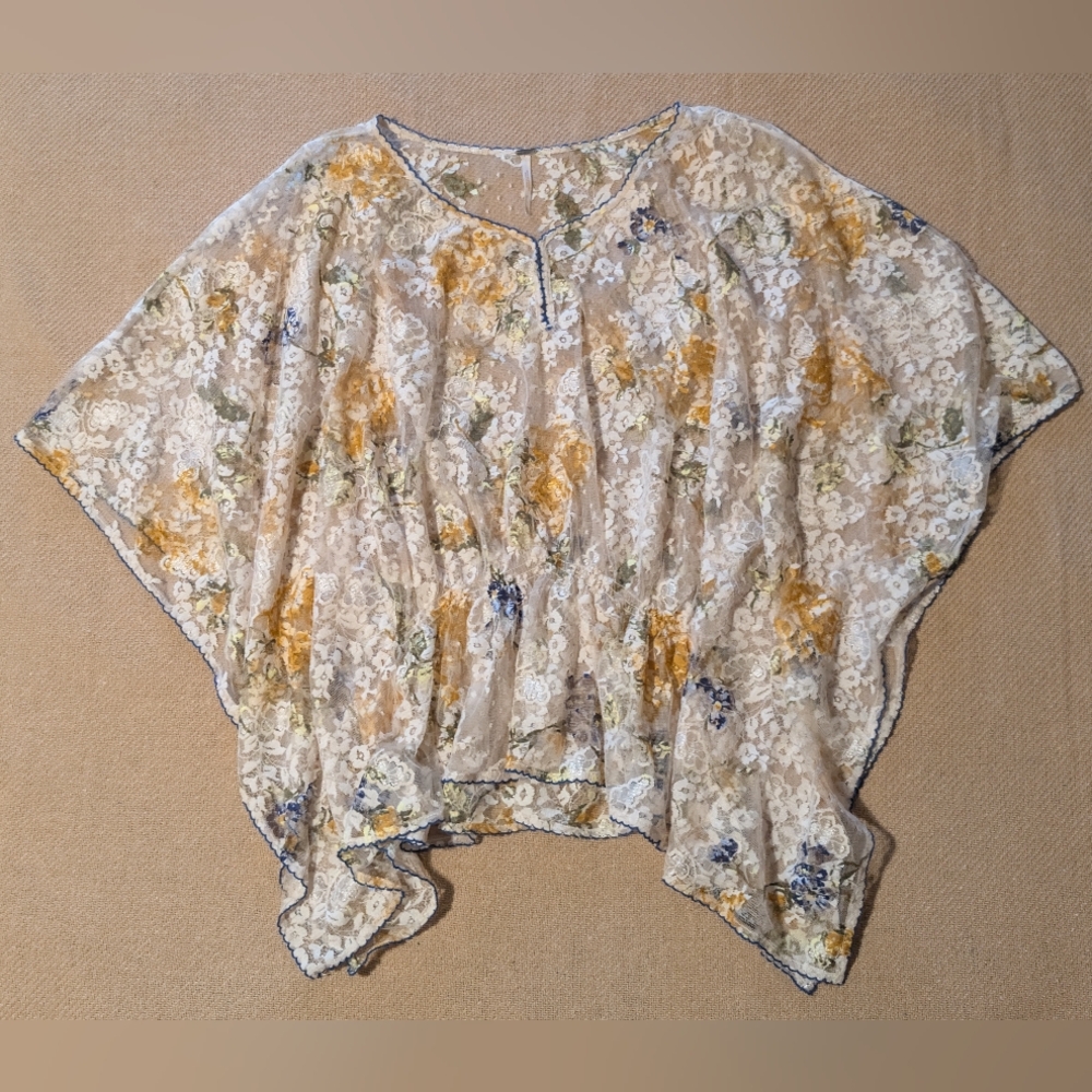Free People Floral Lace Sheer Dolman Sleeve Shirt